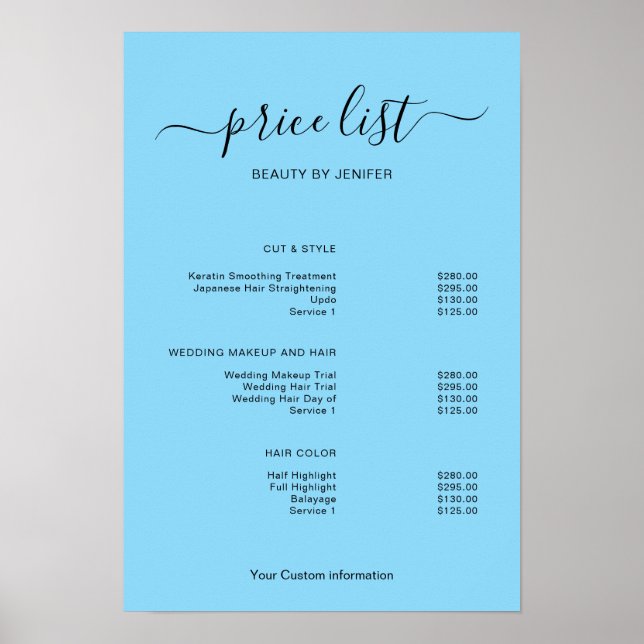 Modern Minimalist Salon Price List Sign for Beauty Poster (Framsidan)
