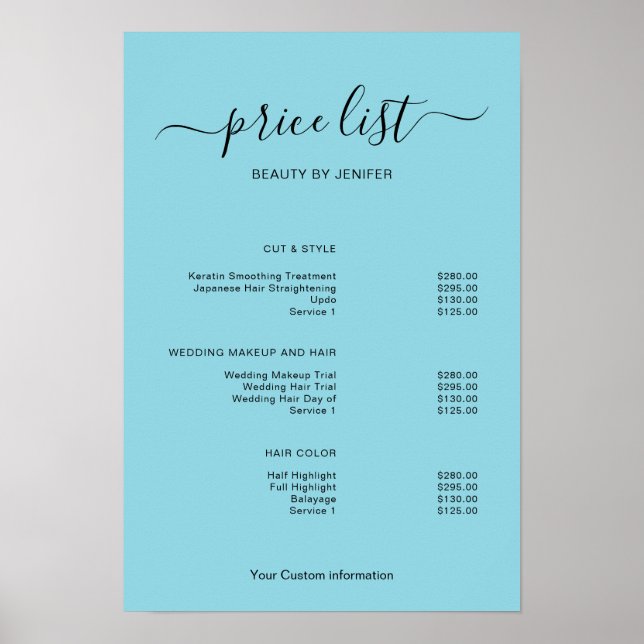 Modern Minimalist Salon Price List Sign for Beauty Poster (Framsidan)