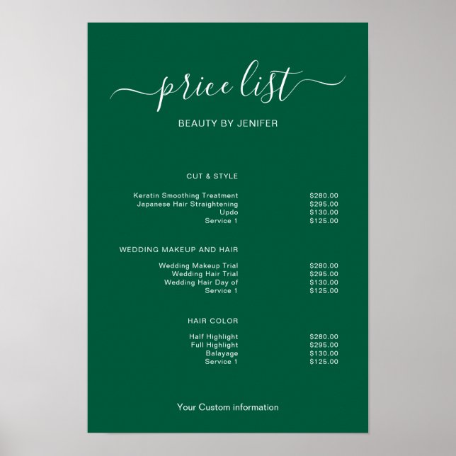 Modern Minimalist Salon Price List Sign for Beauty Poster (Framsidan)