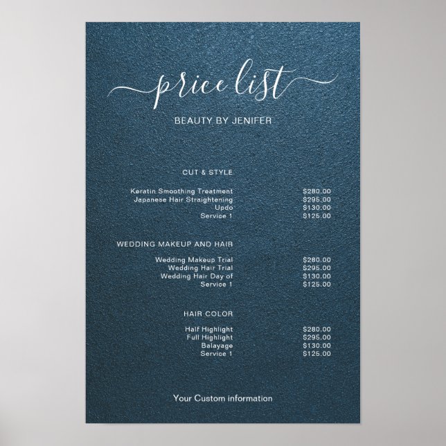 Modern Minimalist Salon Price List Sign for Beauty Poster (Framsidan)