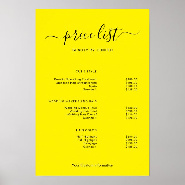 Modern Minimalist Salon Price List Sign for Beauty Poster (Framsidan)