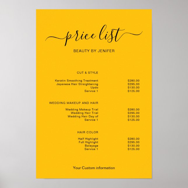 Modern Minimalist Salon Price List Sign for Beauty Poster (Framsidan)