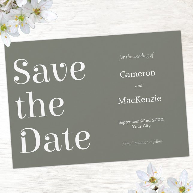 Modern minimalist salvia grön bröllops inbjudan Sp (Sage green minimalist modern typography Save the Date wedding invitation)