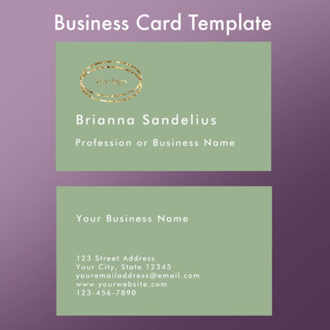 Modern minimalist salvia grön logotyp professionel visitkort (Add your name, contact information and logo to this modern sage green business card template.)