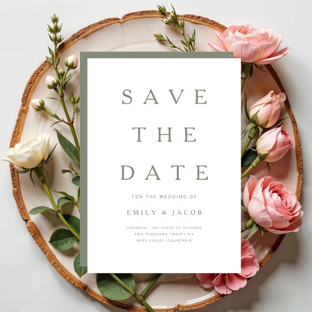 Modern minimalist salvia grön spara datumet (Modern Minimalist Sage Green Save The Date)