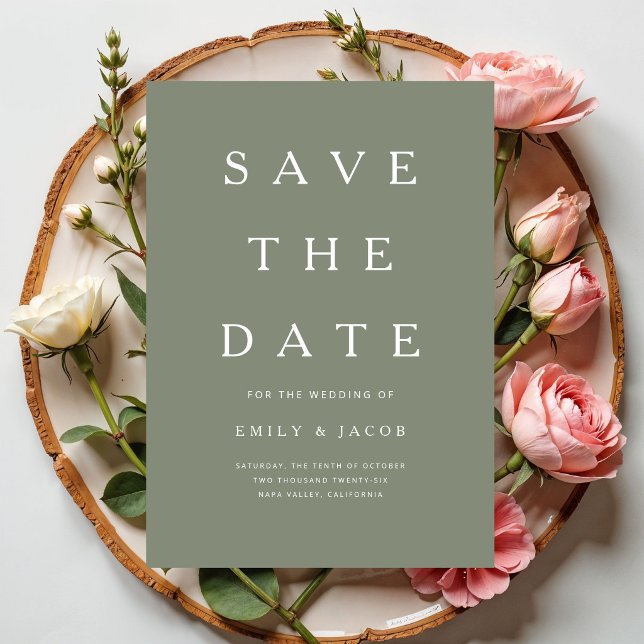 Modern minimalist salvia grön spara datumet (Modern Minimalist Sage Green Save The Date)