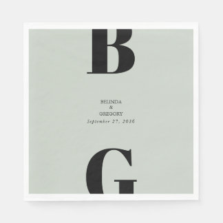 Modern minimalist salviagrön monogram bröllop pappersservett