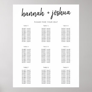 Modern minimalist Sätesdiagram för Snyggt Bröllo Poster