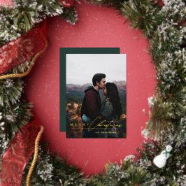 Modern Minimalist Script 1 Photo Green Christmas