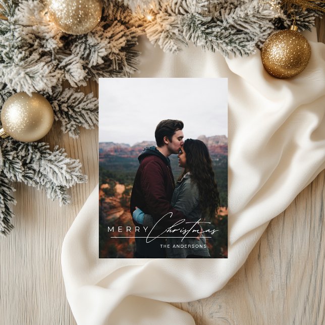 Modern Minimalist Script 1 Photo Merry Christmas Julkort (Skapare uppladdad)