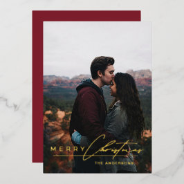 Modern Minimalist Script 1 Photo Red Christmas