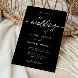 Modern Minimalist Script Black Wedding Inbjudningar