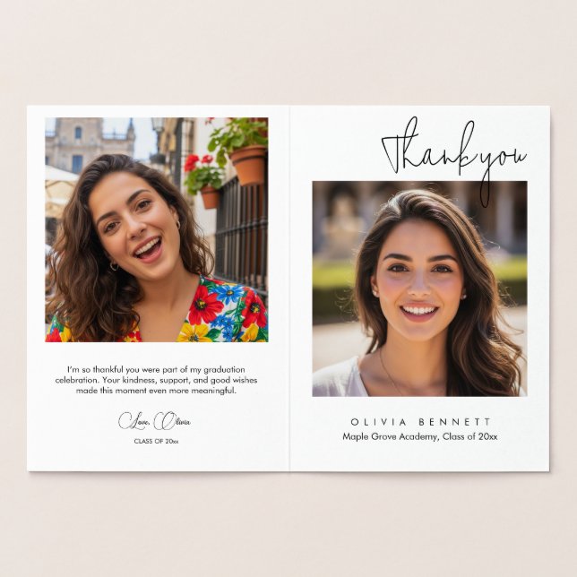 Modern Minimalist Script Graduation Thank You Card Folierat Kort (Insida)