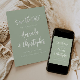 Modern Minimalist Script Sage Green Save the Date Meddelande