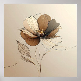 Modern Minimalist Sheer Beige & Gold Floral Botani Poster