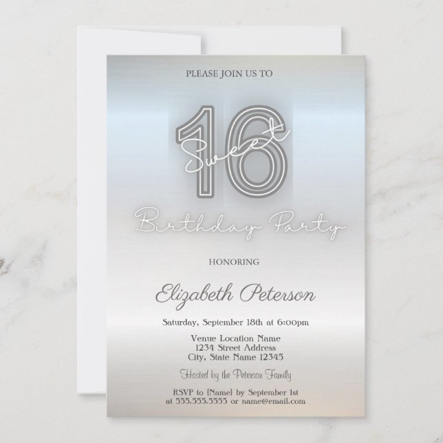 Modern minimalist silver Sweet 16 Inbjudningar (Framsida)