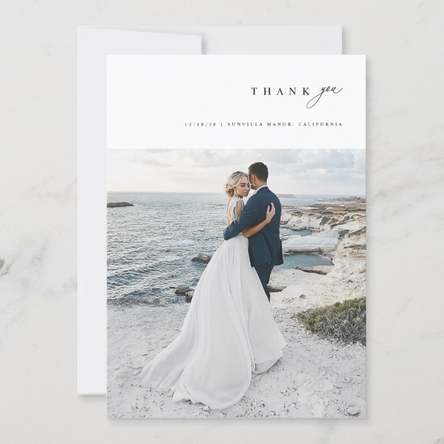 Modern Minimalist Simple Script Wedding Photo Tack Kort (Framsida)