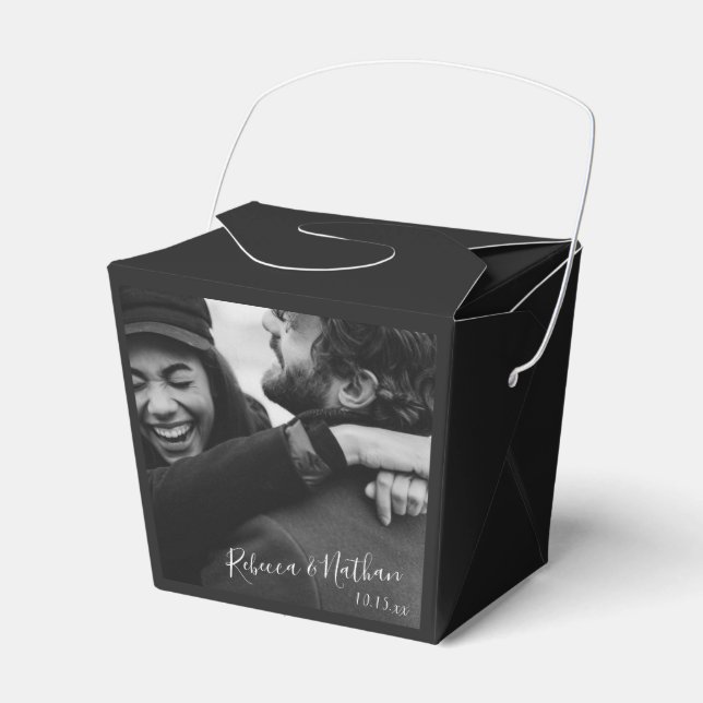 Modern minimalist skript anpassad foto bröllop  presentaskar (Framsidan Sidan)