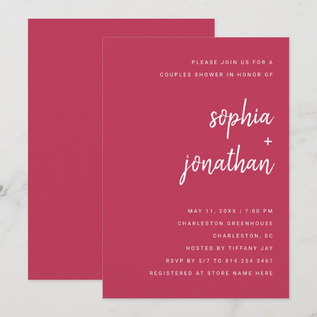 Modern minimalist skript | Brudparsbadring Inbjudningar (Fram/baksida)