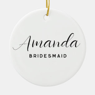 Modern minimalist skript brudtärna brudtjej julgransprydnad keramik