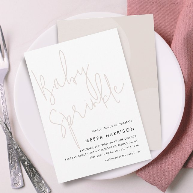 Modern minimalist skript rosa baby sprinkle inbjudningar (Modern Minimalist Script Pink Baby Sprinkle Invitation)