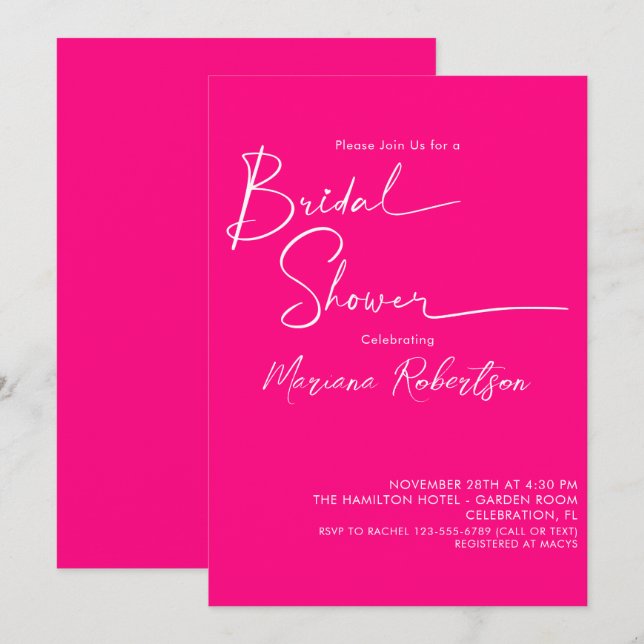 Modern minimalist skript Rosa bröllopsdusch Inbjudningar (Fram/baksida)