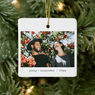 Modern minimalist skrivmaskin svart vit jul julgransprydnad keramik