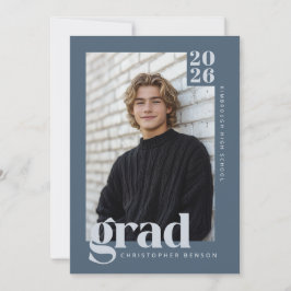 Modern Minimalist Slate Blue Grey Photo Graduation Inbjudningar