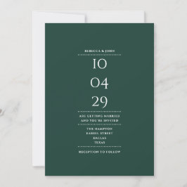 Modern minimalist smaragdgrön bröllopsdatum inbjudningar
