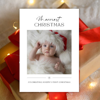 Modern minimalist söt bebis första jul fotot julkort