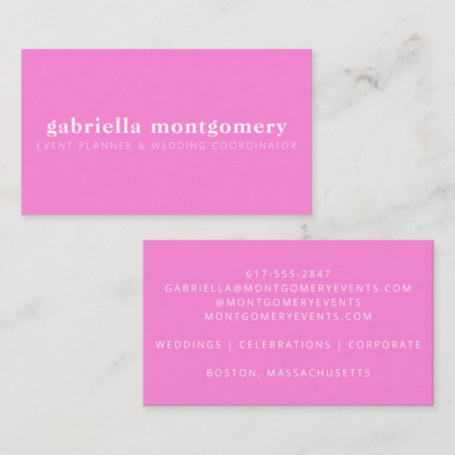 Modern minimalist söt pink eventplanerar-design visitkort (Fram/baksida)