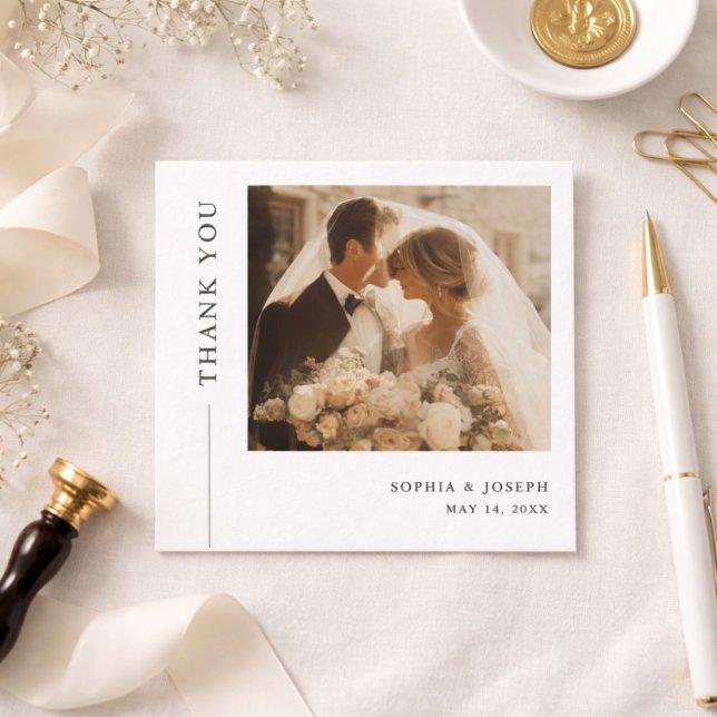 Modern Minimalist Square Romantic Wedding Photo Tack Kort (Skapare uppladdad)