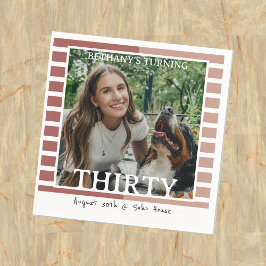 Modern Minimalist Striped 30th Birthday Photo Pappersservett