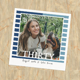 Modern Minimalist Striped 30th Birthday Photo Pappersservett