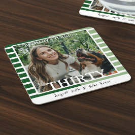 Modern Minimalist Striped 30th Birthday Photo Underlägg Papper Kvadrat