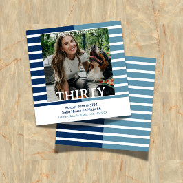 Modern Minimalist Striped 30th Birthday Square Inbjudningar