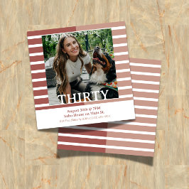 Modern Minimalist Striped 30th Birthday Square Inbjudningar