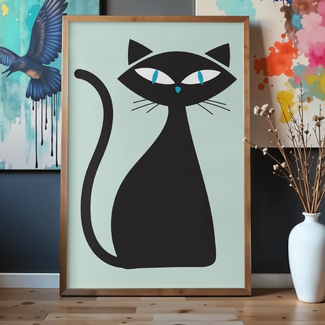 Modern Minimalist Stylish Retro Atomic Black Cat Poster (Skapare uppladdad)