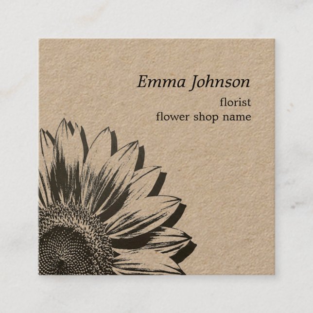 Modern Minimalist Sunflower | Square Business Card Fyrkantigt Visitkort (Framsida)