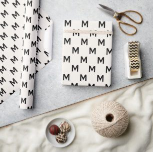 Modern minimalist svart anpassat monogrammönster presentpapper