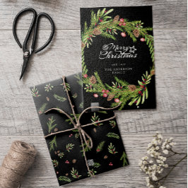 Modern minimalist svart bladkrans jul julkort