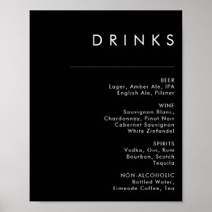 Modern Minimalist Svart dryckesmeny för bröllop Poster