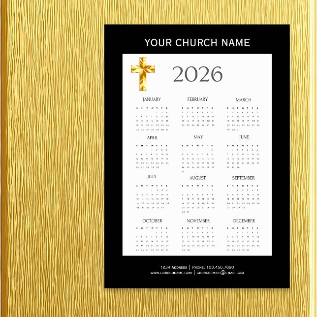Modern minimalist svart guld 2026 kalender magnet (The foil details are simulated in the artwork. No actual foil will be used in making this product.)