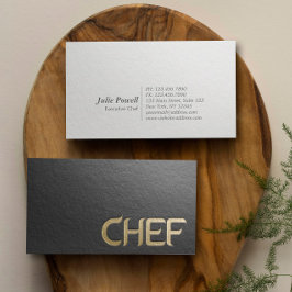 Modern minimalist svart & guld präglad text kock visitkort