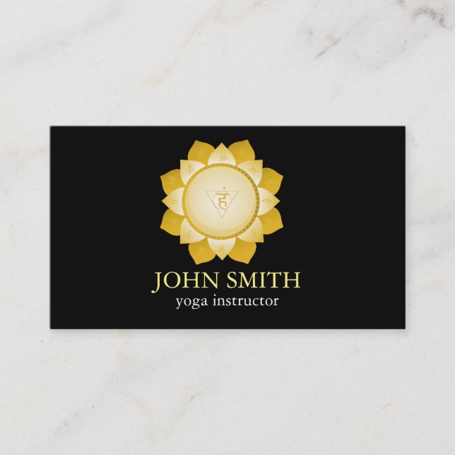Modern minimalist svart lotus yogainstruktör visitkort (Framsida)