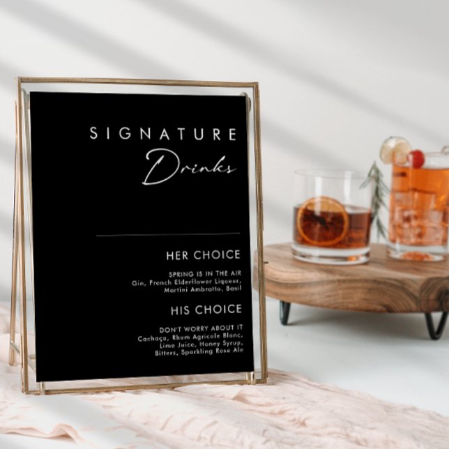 Modern minimalist | Svart Namnteckning Drinks Sign Poster (Skapare uppladdad)