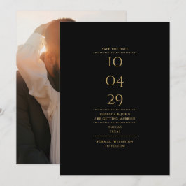 Modern minimalist svart och guld bröllopsfoto spara datumet