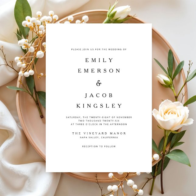 Modern minimalist svart och vit bröllop  inbjudningar (Modern Minimalist Black And White Wedding Invitation)