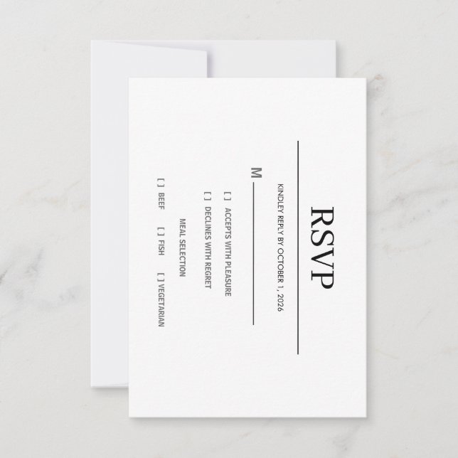 Modern minimalist svart och vit bröllops-RSVP-kort OSA Kort (Framsida)
