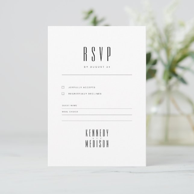 Modern minimalist svart och vit bröllops-RSVP OSA Kort (Stående Fram)
